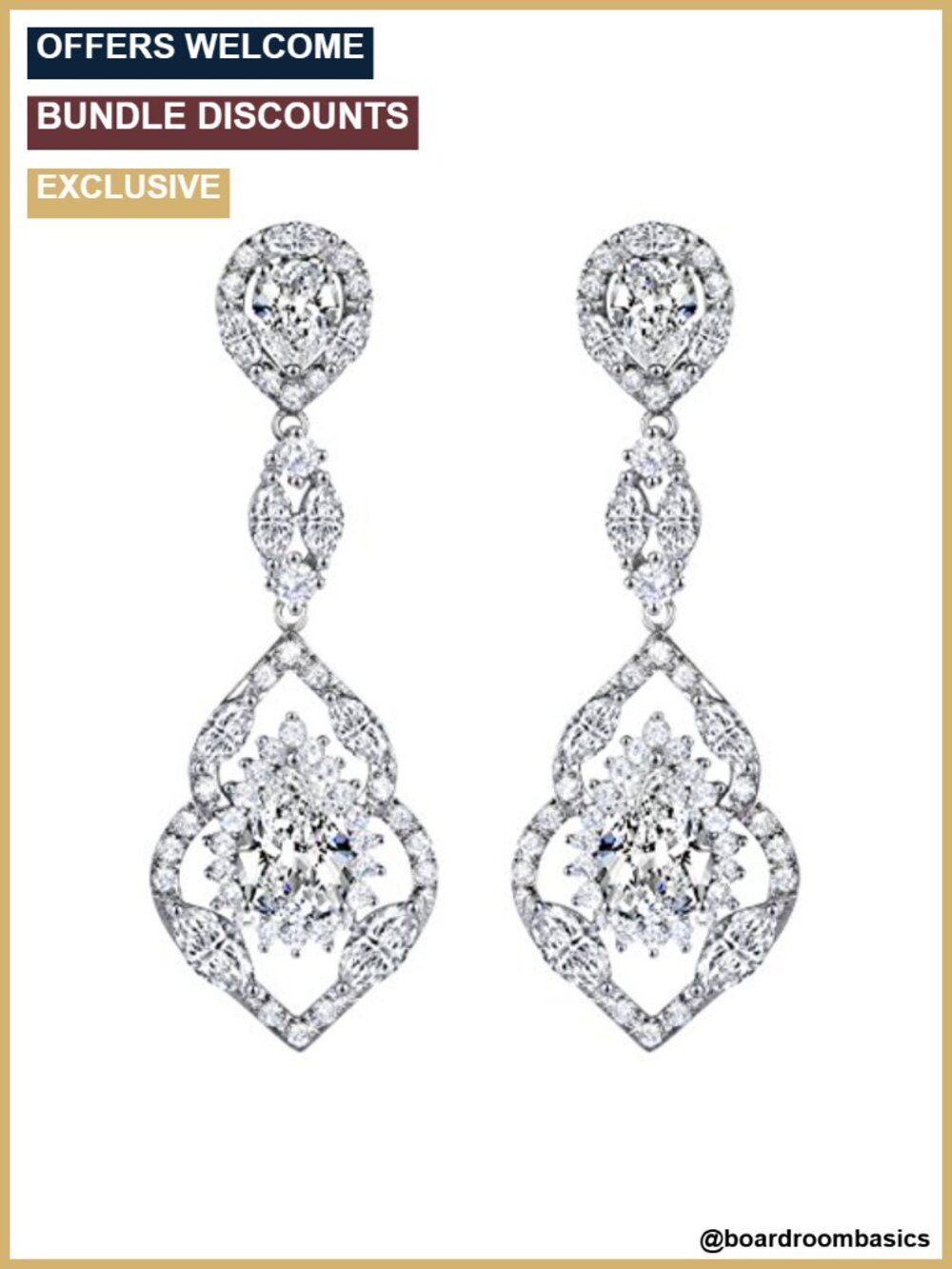 Silver Tone Teardrop Chandelier Dangle Earrings with Cubic Zirconia, Wedding